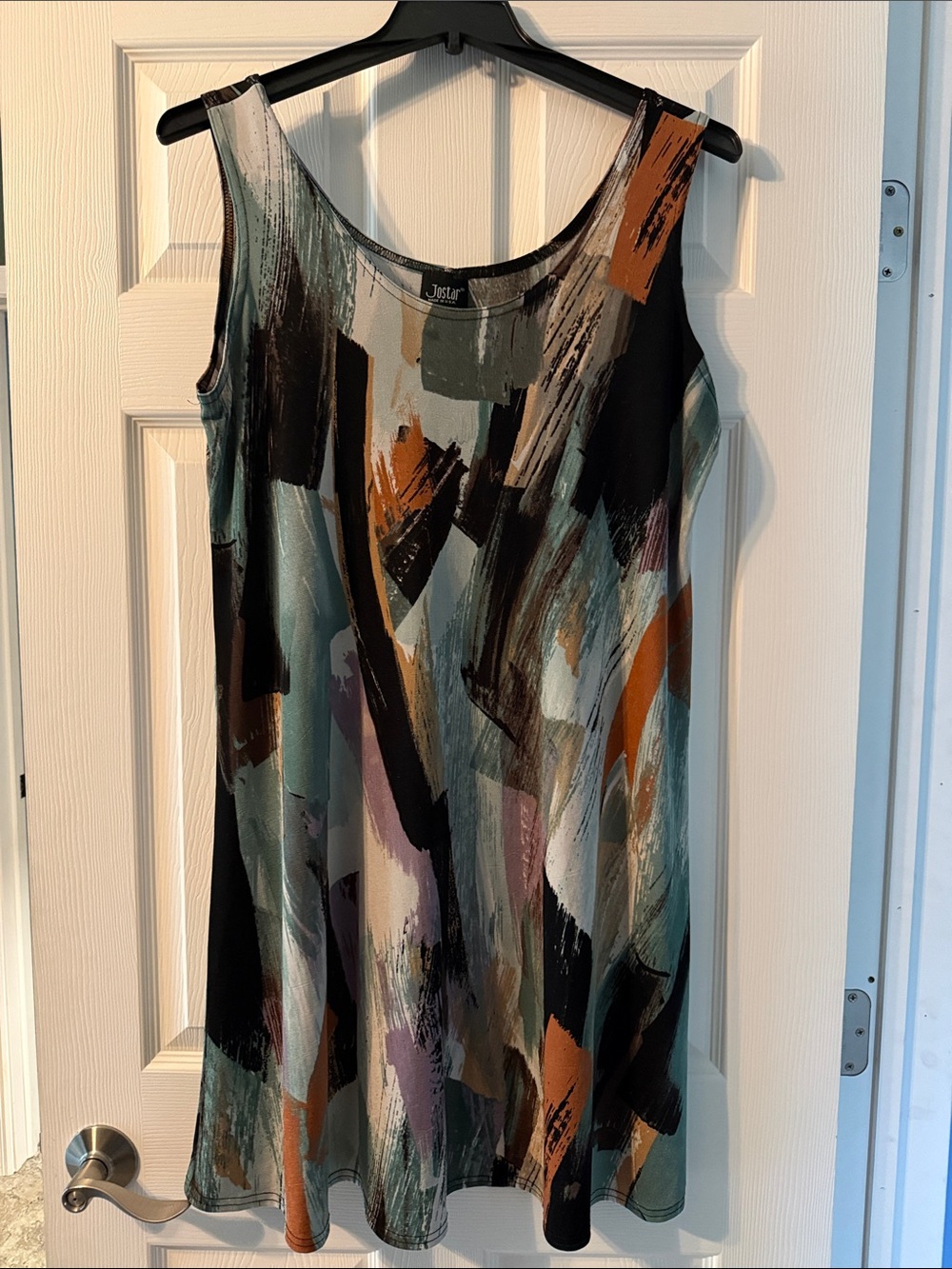 Jostar Abstract Brushstroke Tank Dress in Teal and Black